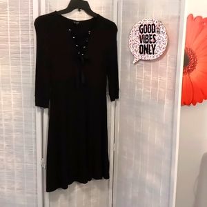 TOPSHOP Contemporary Ribbed Black Dress - Size 10 (runs small)